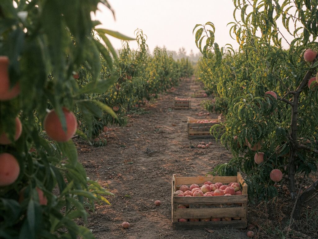 Peach orchard at harvest